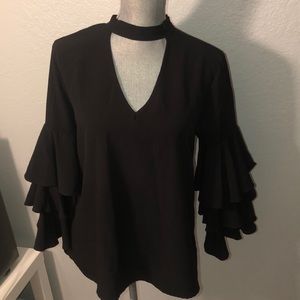 Choker Top with Ruffle Sleeves